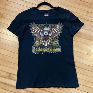HARLEY DAVIDSON Women's Vintage Graphic Tee T-Shirt Flying Eagle Spellout Biker